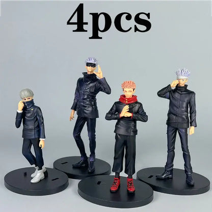 Jujutsu kaisen figure set of four black leather-like jacketed gojo satoru noodle stopper figures on circular bases