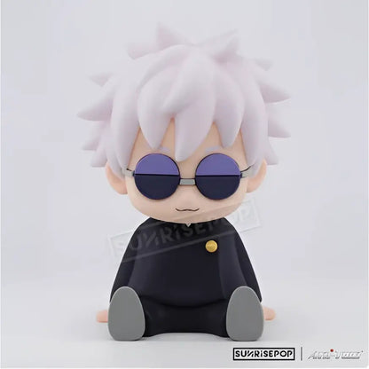 Chibi-style jujutsu kaisen gojo satoru silicone night light with white hair dark sunglasses and black outfit desk lamp