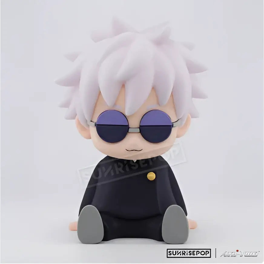 Chibi-style jujutsu kaisen gojo satoru silicone night light with white hair, sunglasses, black outfit, and gray shoes