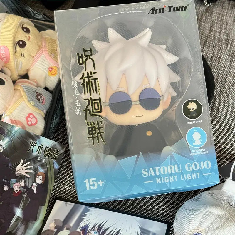 Jujutsu Kaisen gojo satoru silicone night light figure with white hair and dark sunglasses packaged by ani-two