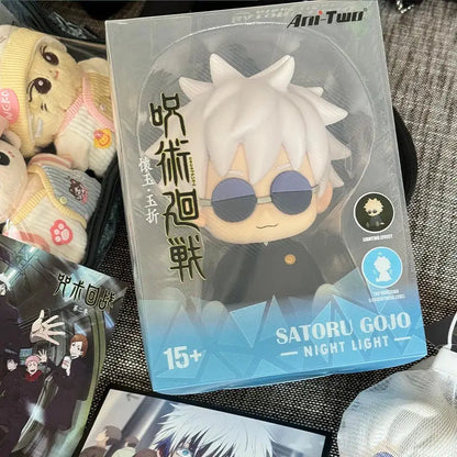 Jujutsu Kaisen gojo satoru silicone night light figure with white hair and dark sunglasses packaged by ani-two