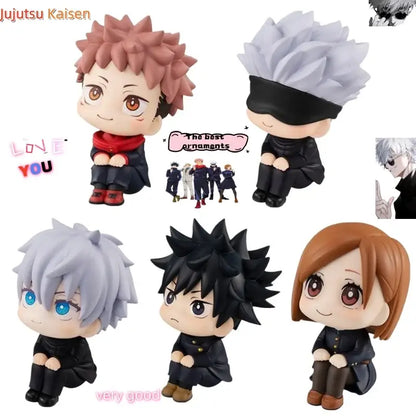 Chibi-style jujutsu kaisen gojo satoru sitting doll in black uniform 9cm movable sitting pvc figurine