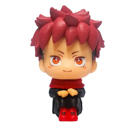 Jujutsu kaisen gojo satoru sitting doll 9cm pvc figurine with spiky red hair orange eyes and red scarf