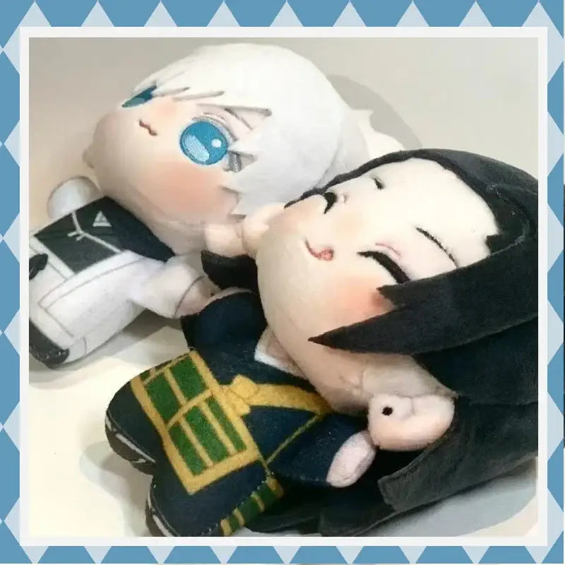 Soft plush jujutsu kaisen gojo satoru and suguru geto plush set with black and white hair and embroidered outfits