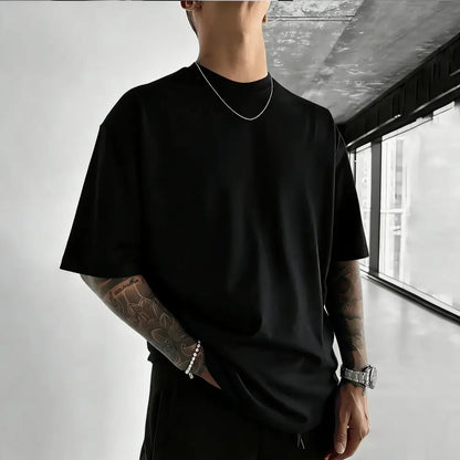 Black short-sleeved crew neck t-shirt with relaxed fit featuring pure cotton material from jujutsu kaisen gojo satoru collection