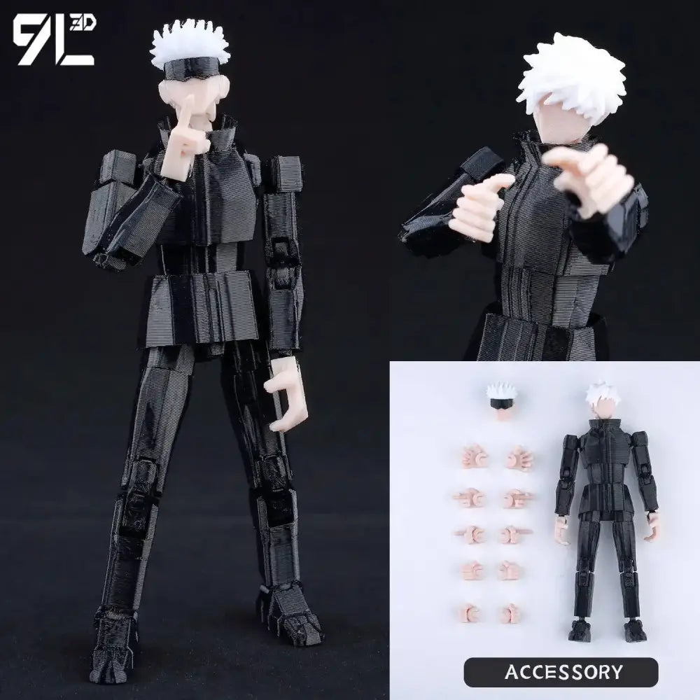 Black jujutsu kaisen gojo sukuna articulated figure with white hair 13 joints made of high-strength pp plastic for safe delivery