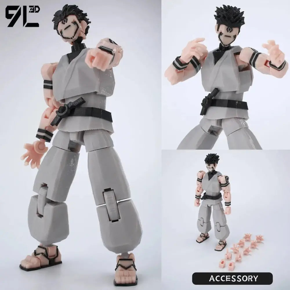 Gray and black jujutsu kaisen gojo sukuna articulated figure made of high-strength pp plastic with 13 joints for safe delivery