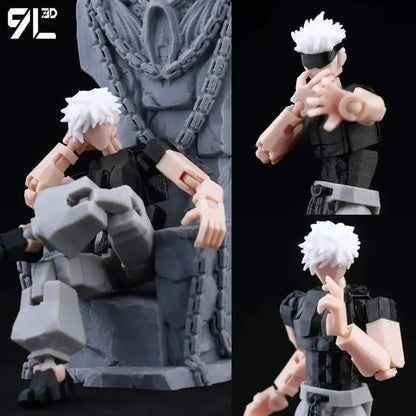 White-haired gojo sukuna articulated anime figure with 13 joints black tactical vest made of high-strength pp plastic for safe delivery