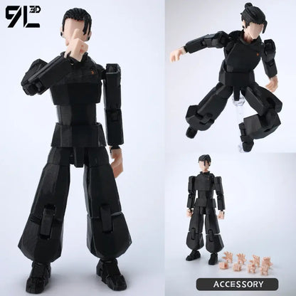 Black jujutsu kaisen itadori figure with modular blocky design and interchangeable hands for dynamic posing