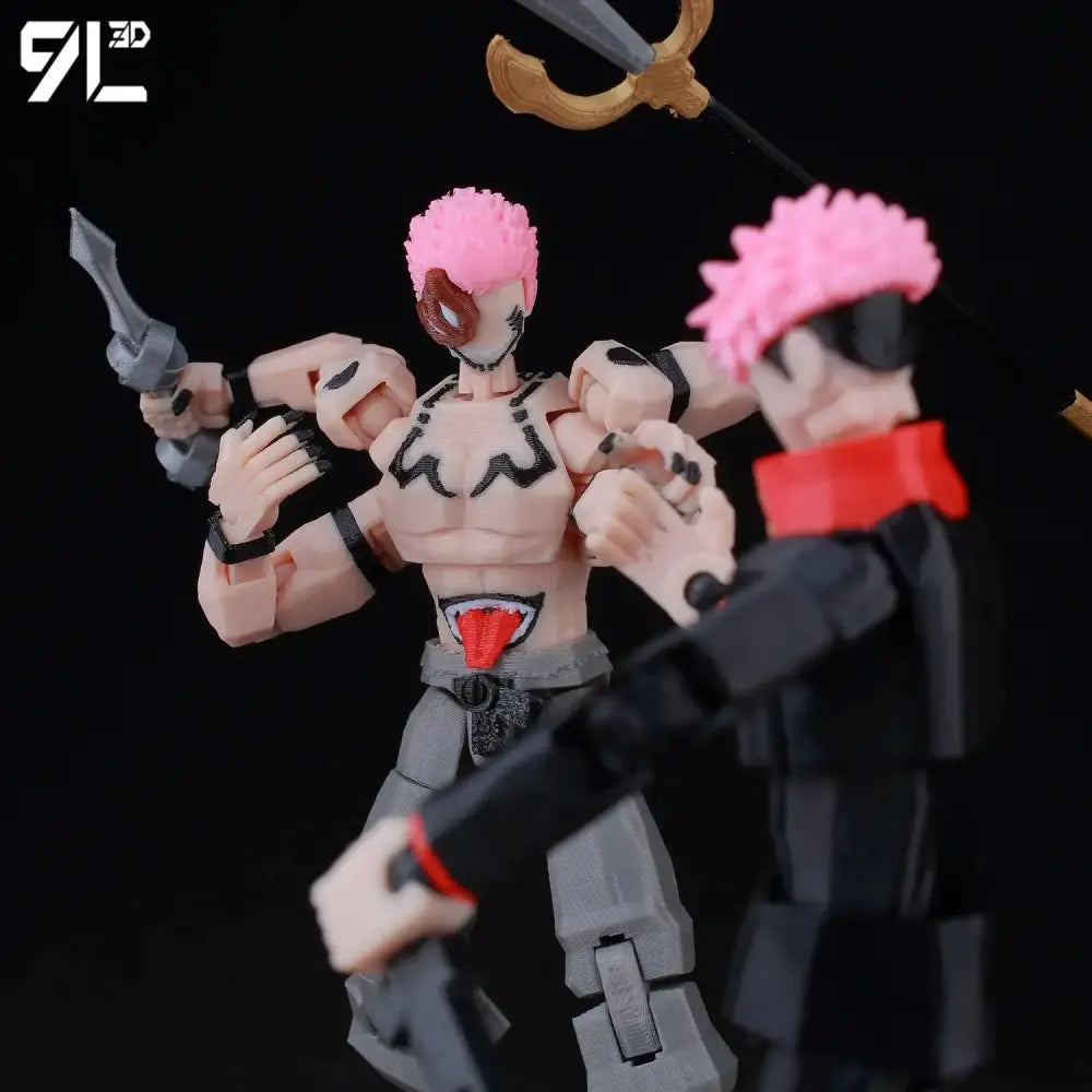 Jujutsu kaisen itadori figure with pink hair black tribal markings and red accents multi-jointed movable action figure