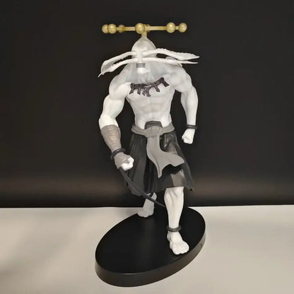 Jujutsu kaisen itadori yuji pvc statue showing muscular figure with feathered headpiece and golden staff on its back