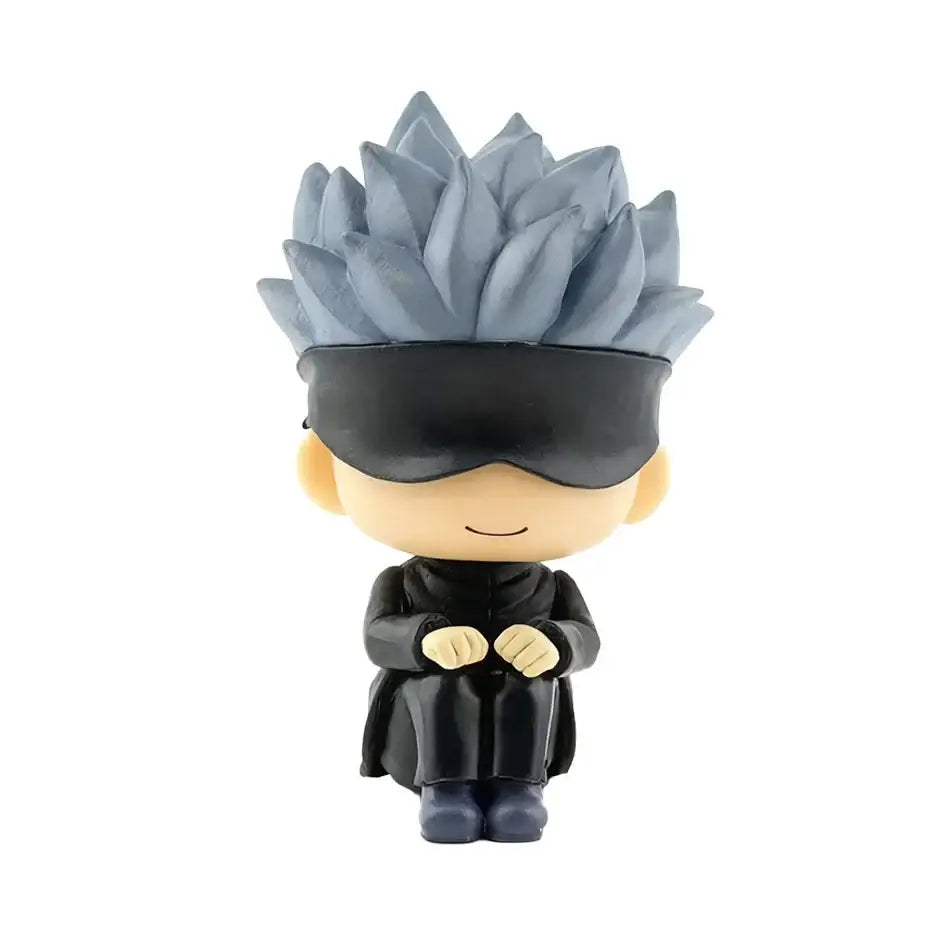 A chibi-style jujutsu kaisen mini figure with spiky gray hair and black outfit from the pvc figure set