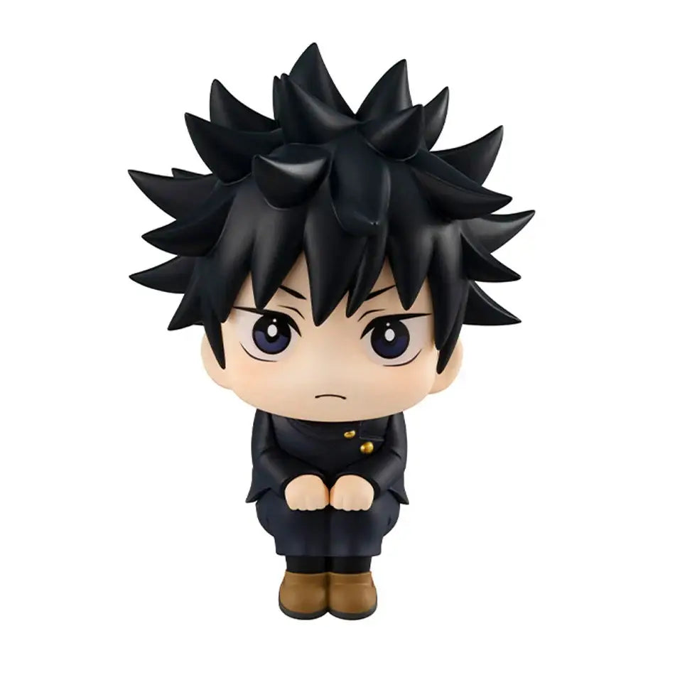 Black spiky-haired chibi figure in dark uniform with gold buttons from jujutsu kaisen mini figure set PVC collectibles