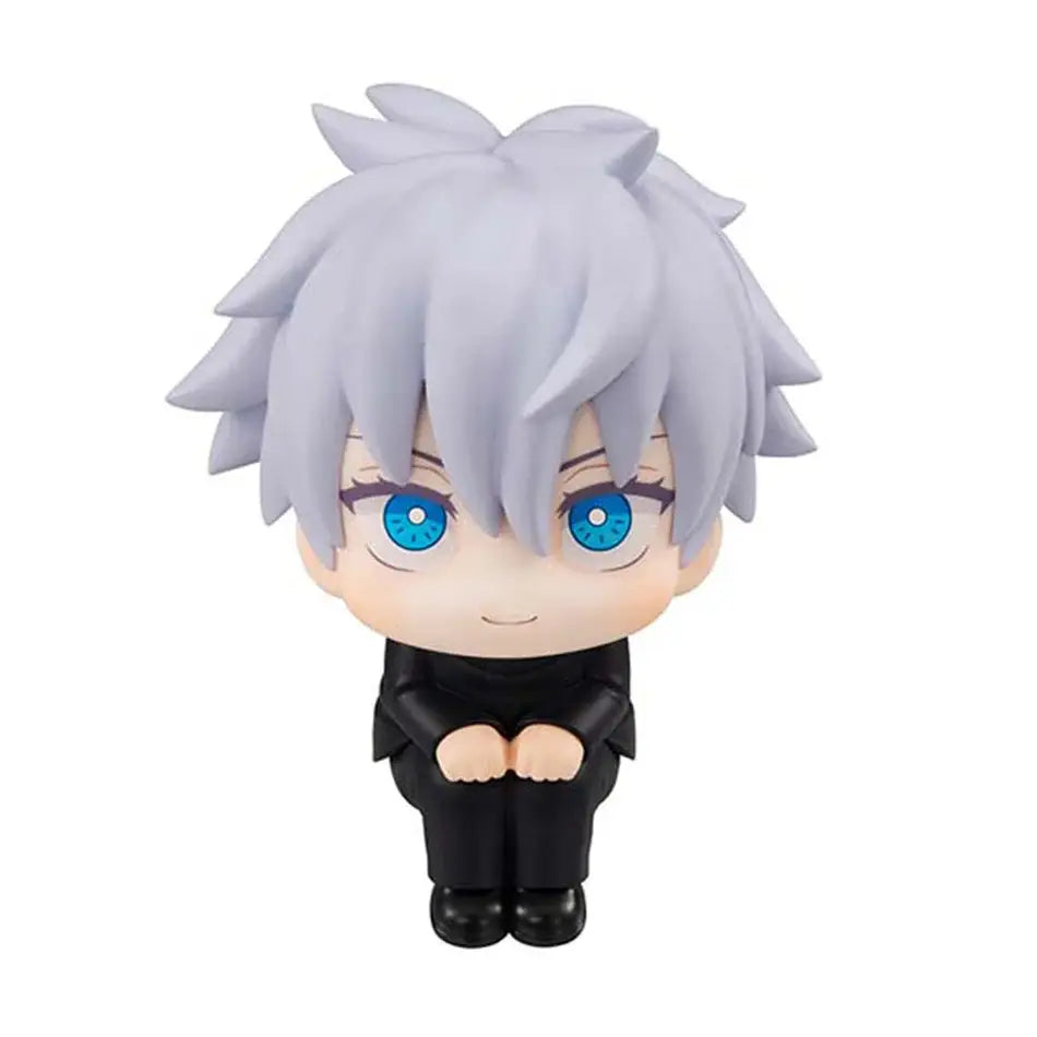 Chibi-style jujutsu kaisen mini figure with spiky silver hair bright blue eyes black outfit pvc collectible figure set
