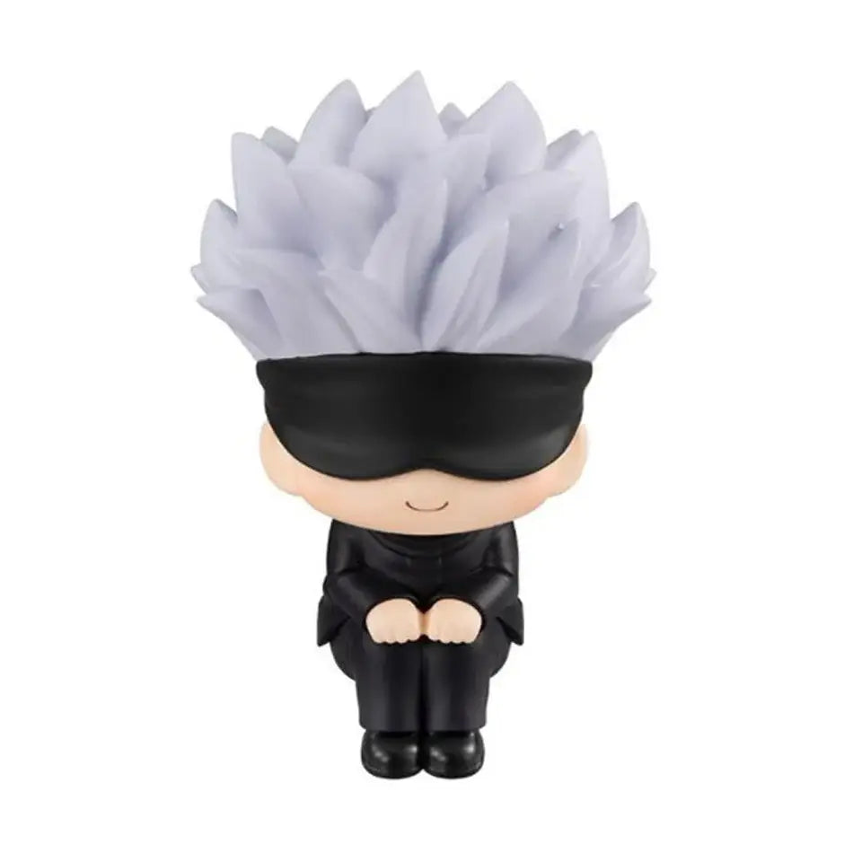 Chibi-style jujutsu kaisen mini figure set featuring spiky white hair character in all-black pvc collectible