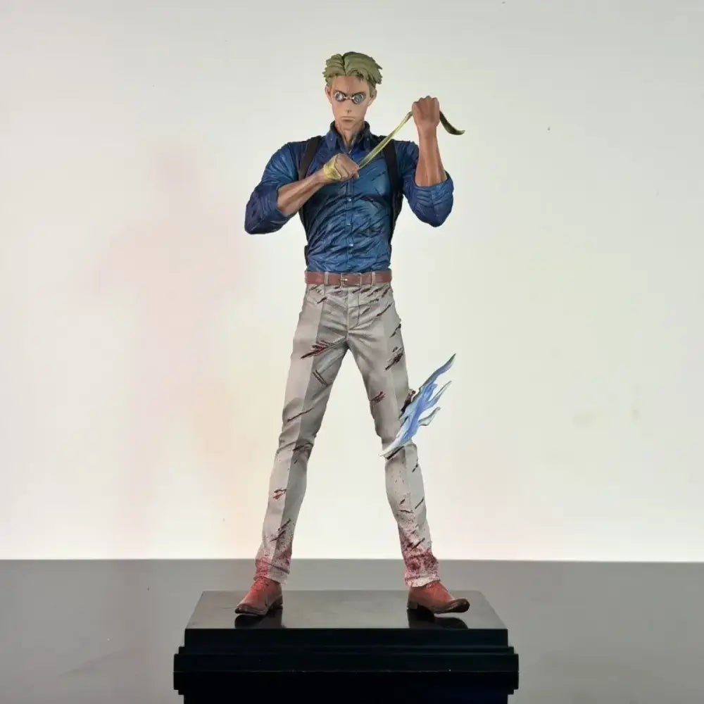 Blue and gray detailed nanami kento pvc action figure with green hair glasses torn pants and brown boots 30cm statue