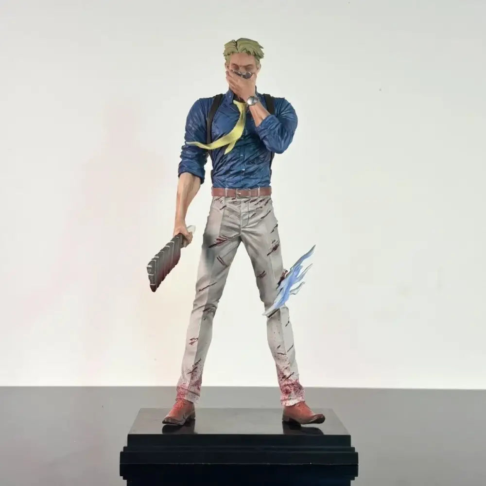 Detailed nanami kento pvc statue 30cm figure with green hair blue shirt and glowing blue blade for collectors