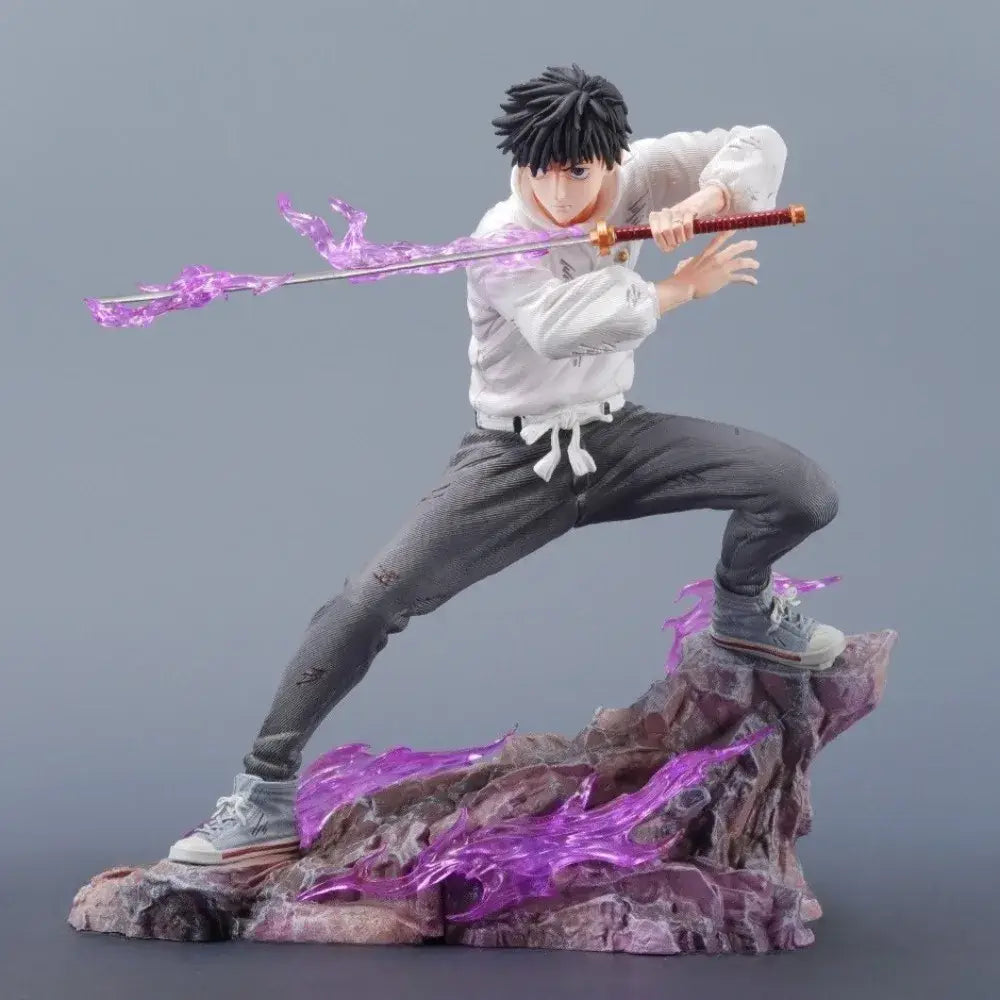 Jujutsu Kaisen okkotsu yuta pvc statue 21cm figure with black hair white hoodie gray pants and purple energy sword effects