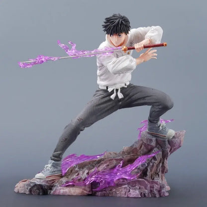Jujutsu Kaisen okkotsu yuta pvc statue 21cm figure with black hair white hoodie gray pants and purple energy sword effects