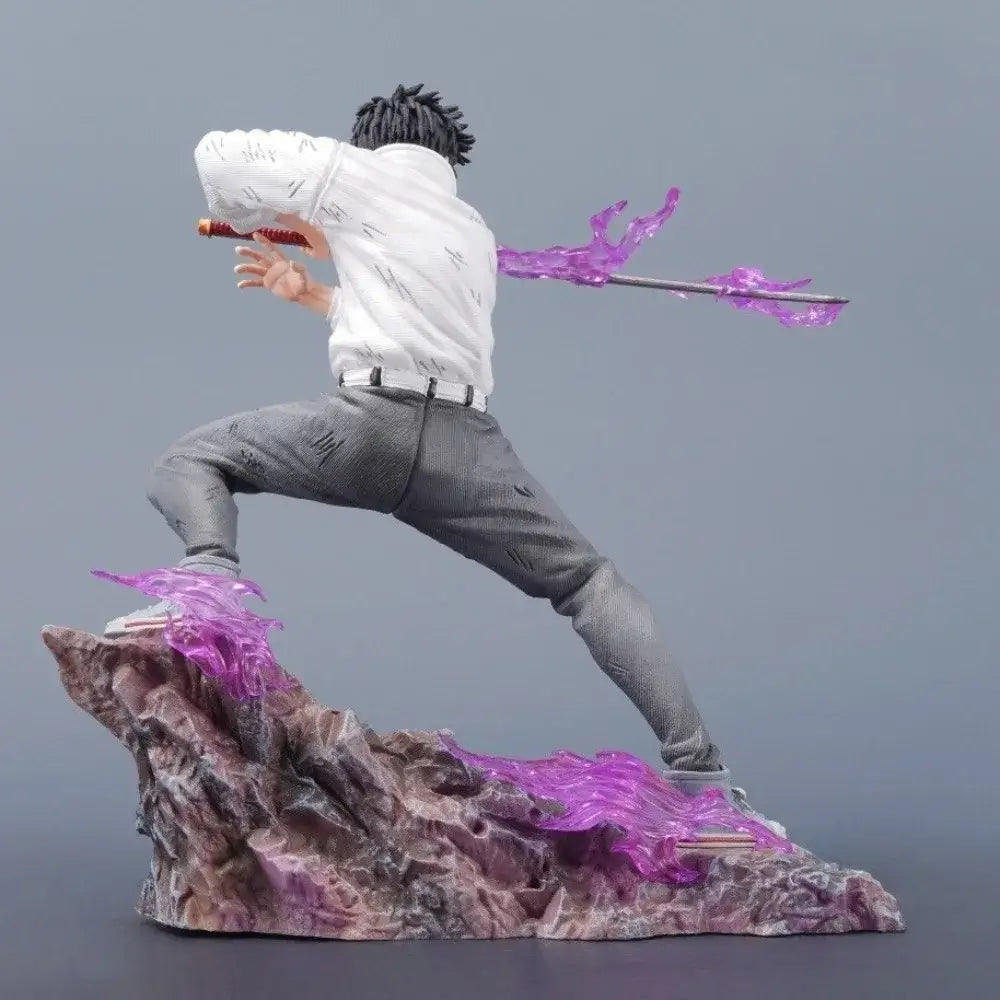 Jujutsu kaisen okkotsu yuta pvc 21cm figure with black spiky hair, white shirt, ripped jeans, purple energy effects