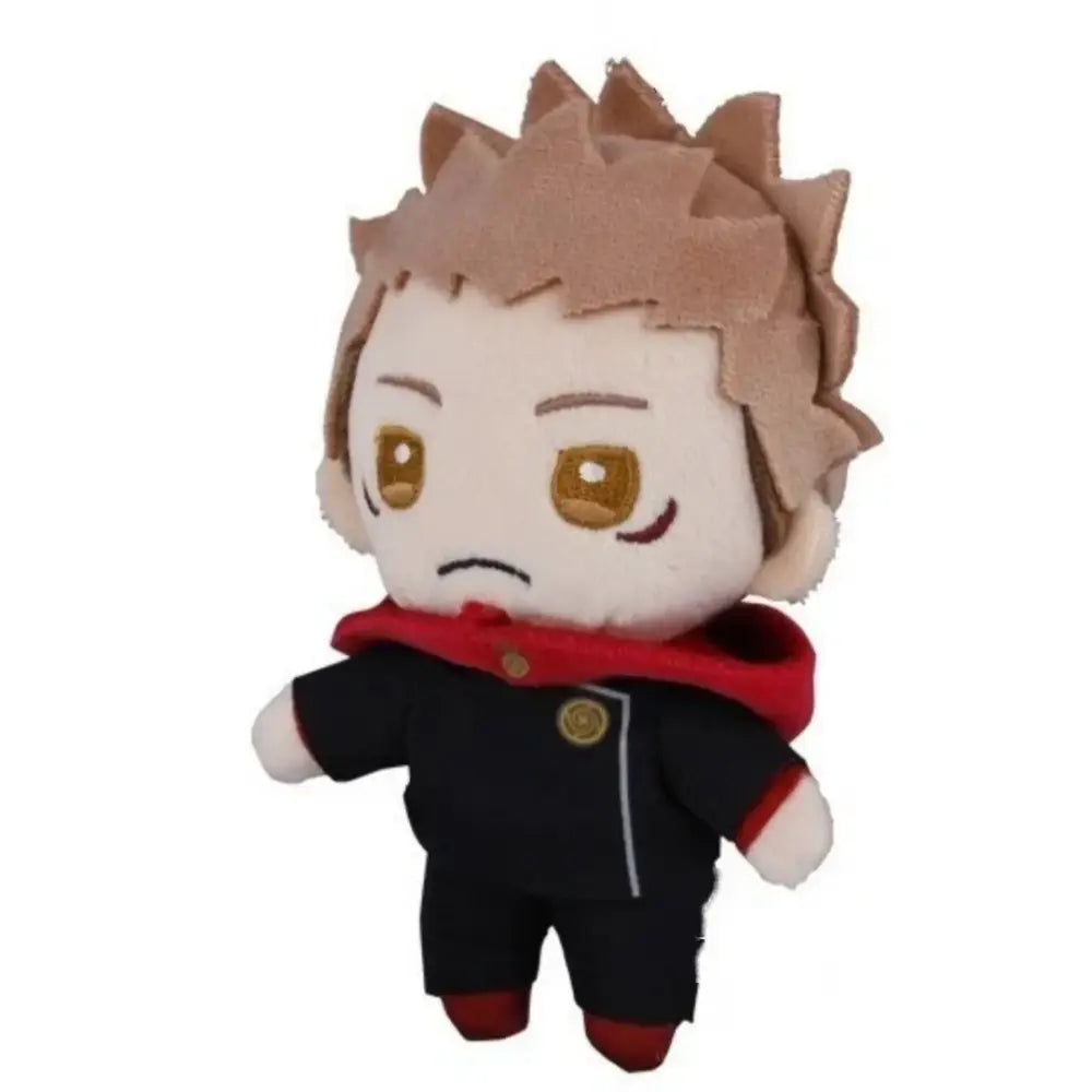 Jujutsu kaisen ryomen sukuna plush pendant featuring spiky tan hair golden eyes and black outfit with red accents