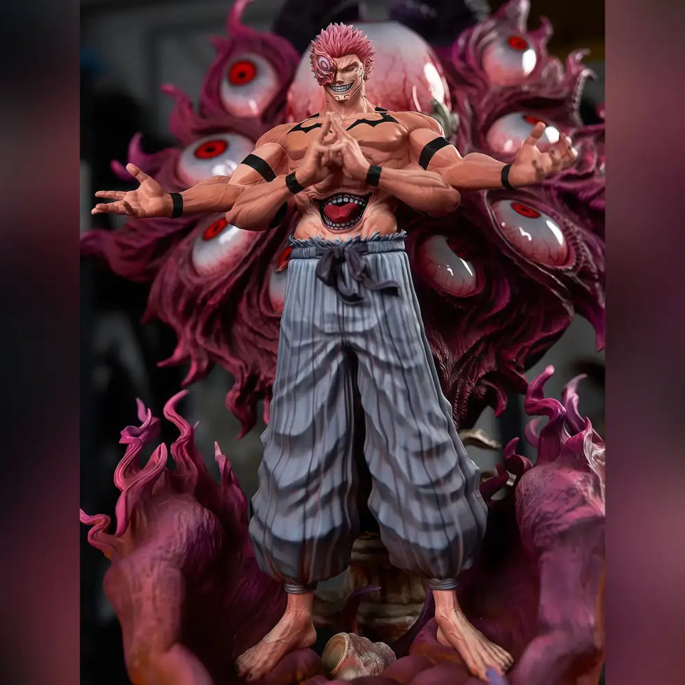 Jujutsu Kaisen Ryomen Sukuna early form anime statue 12 inch resin collectible with pink hair and purple tentacles