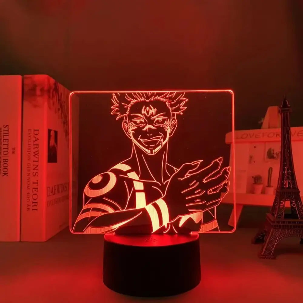 Red illuminated jujutsu kaisen satoru gojo acrylic led night light with finger touch and remote control features