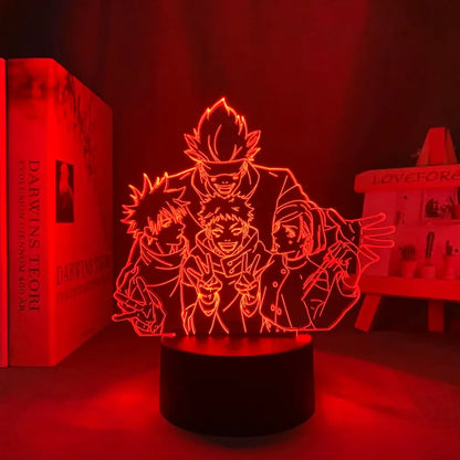 Red glowing 3d acrylic jujutsu kaisen satoru gojo led night light with finger touch and remote control features