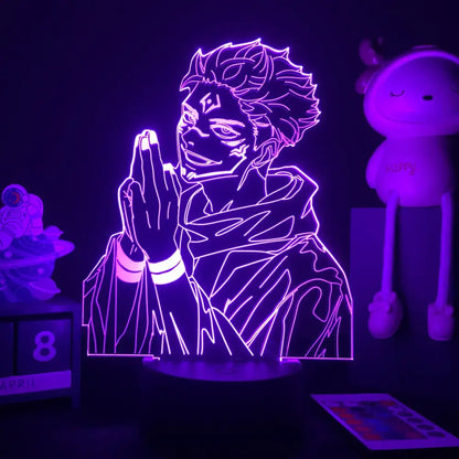 Purple neon-lit acrylic jujutsu kaisen satoru gojo 3d led night light with finger touch and remote control features