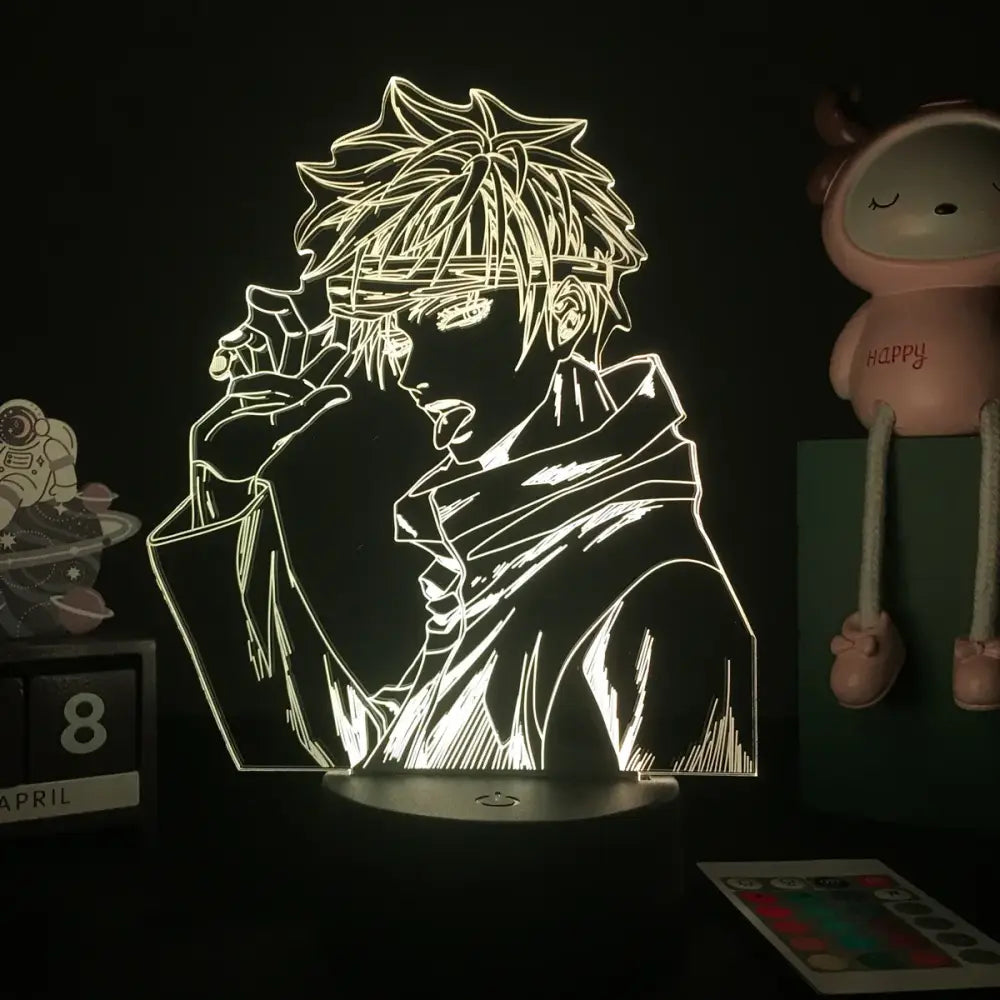 Jujutsu kaisen satoru gojo white acrylic led night light with finger touch and remote control features