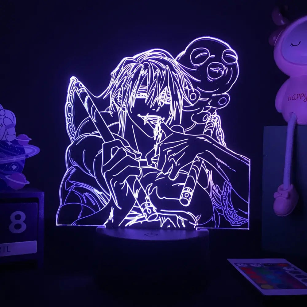 Purple glowing acrylic jujutsu kaisen satoru gojo led night light with finger touch and remote control features