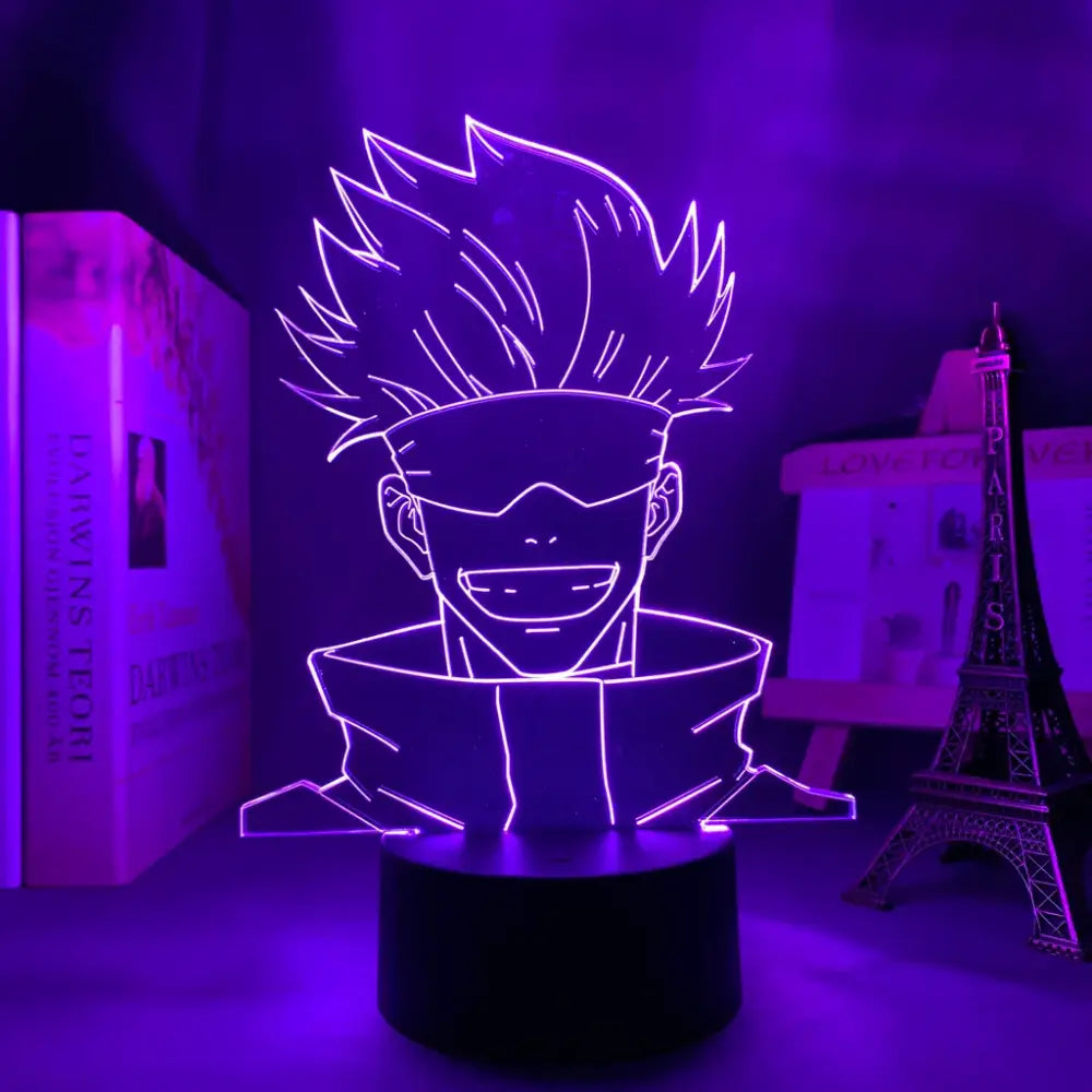 Purple glowing acrylic led night light shaped like megumi fushiguro from jujutsu kaisen with finger touch and remote control
