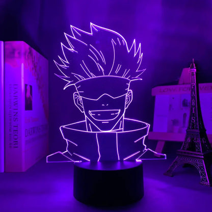Purple glowing acrylic led night light shaped like megumi fushiguro from jujutsu kaisen with finger touch and remote control