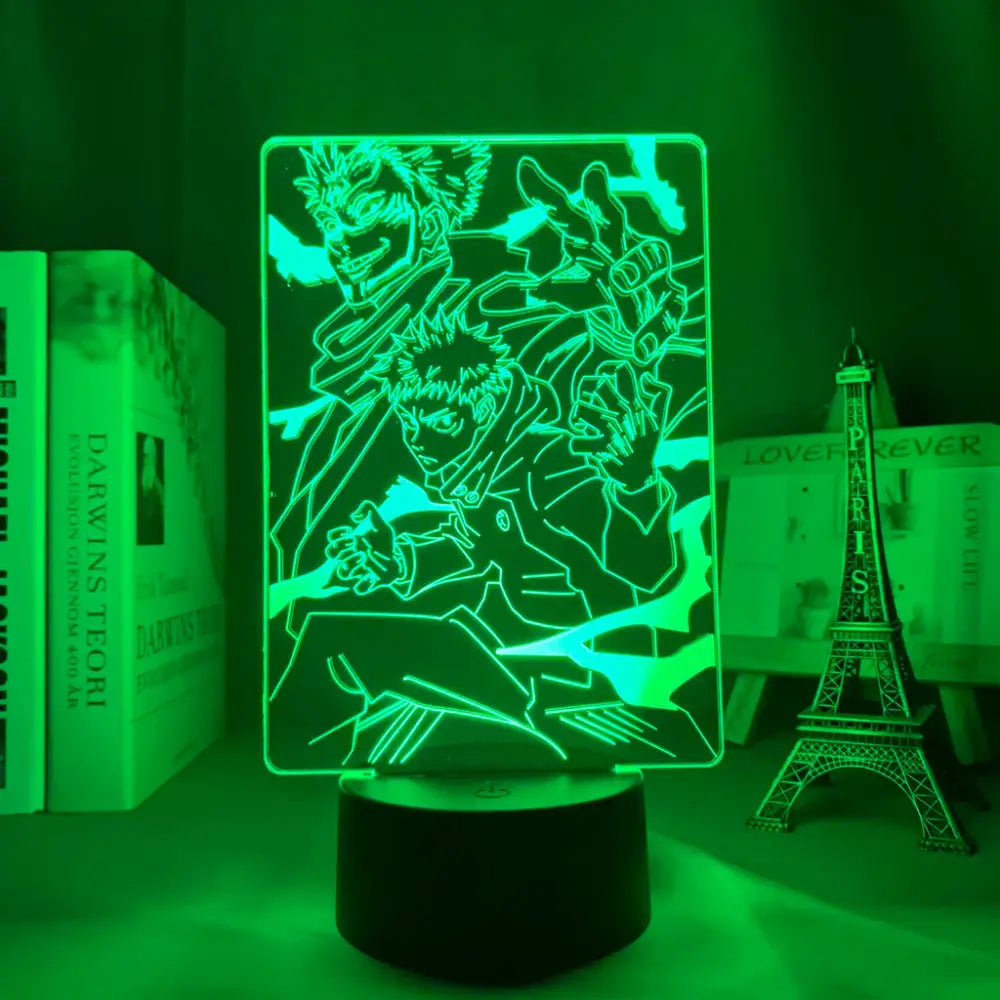 Green illuminated acrylic jujutsu kaisen satoru gojo led night light with finger touch and remote control options
