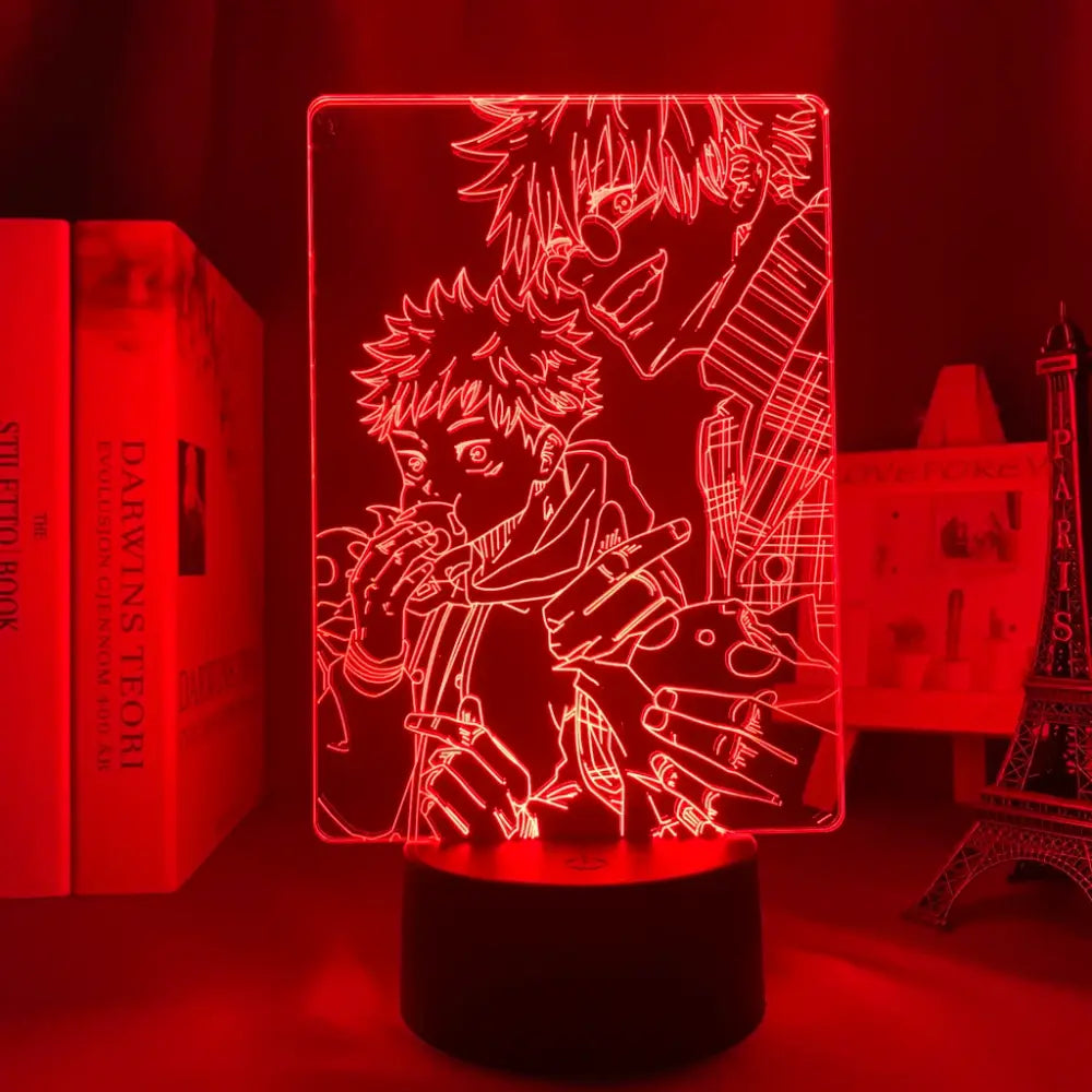 Red illuminated acrylic jujutsu kaisen satoru gojo led night light with finger touch and remote control features