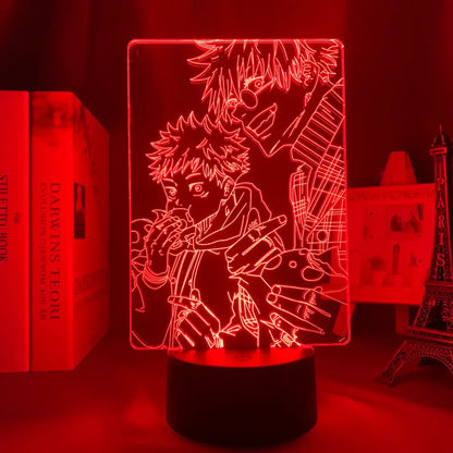Red illuminated acrylic jujutsu kaisen satoru gojo led night light with finger touch and remote control features