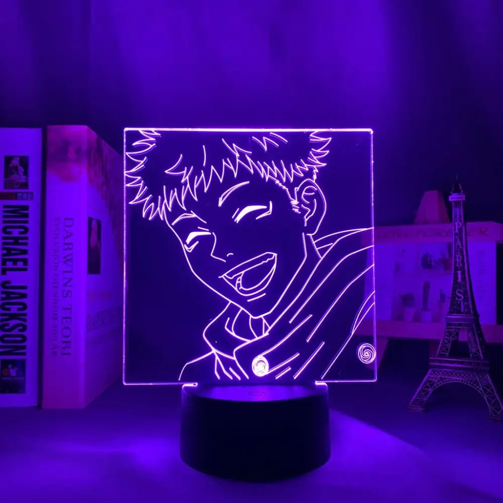 Purple-lit jujutsu kaisen satoru gojo led night light acrylic lamp with glowing anime outline and finger touch remote control