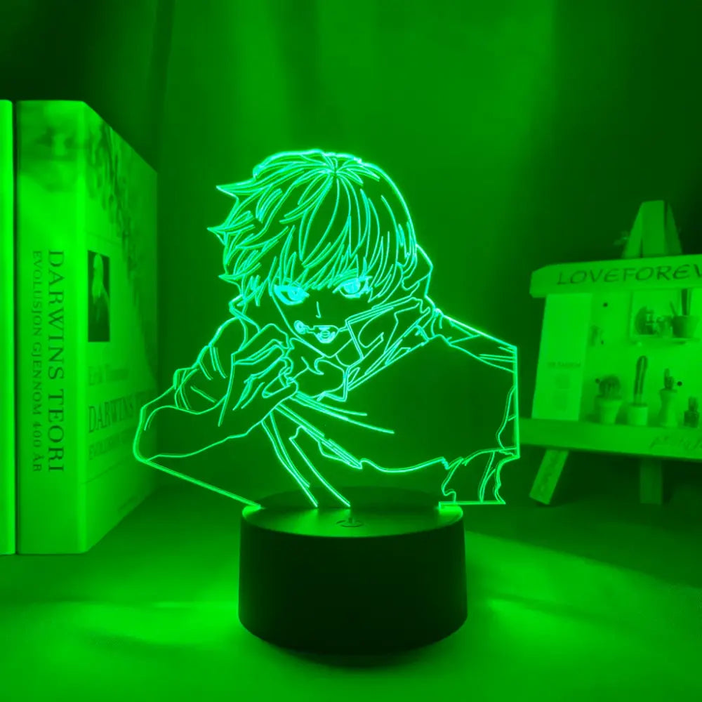 Green neon-lit jujutsu kaisen satoru gojo acrylic lamp night light with glowing outline and remote control function