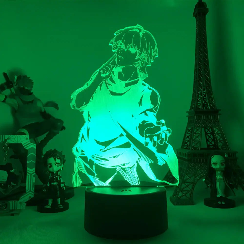 Green-lit jujutsu kaisen satoru gojo acrylic led night light with glowing silhouette finger touch and remote control