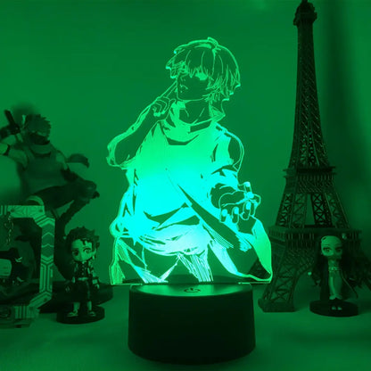 Green-lit jujutsu kaisen satoru gojo acrylic led night light with glowing silhouette finger touch and remote control