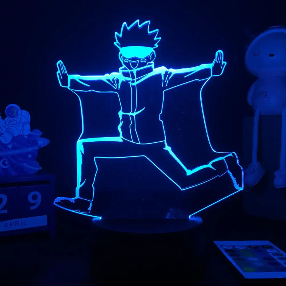 Jujutsu kaisen satoru gojo blue glowing led acrylic night light with finger touch and remote control in ninja pose