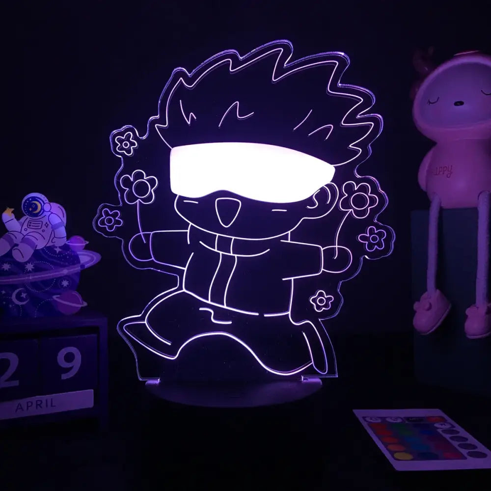 Purple neon jujutsu kaisen satoru gojo acrylic night light with finger touch and remote control features