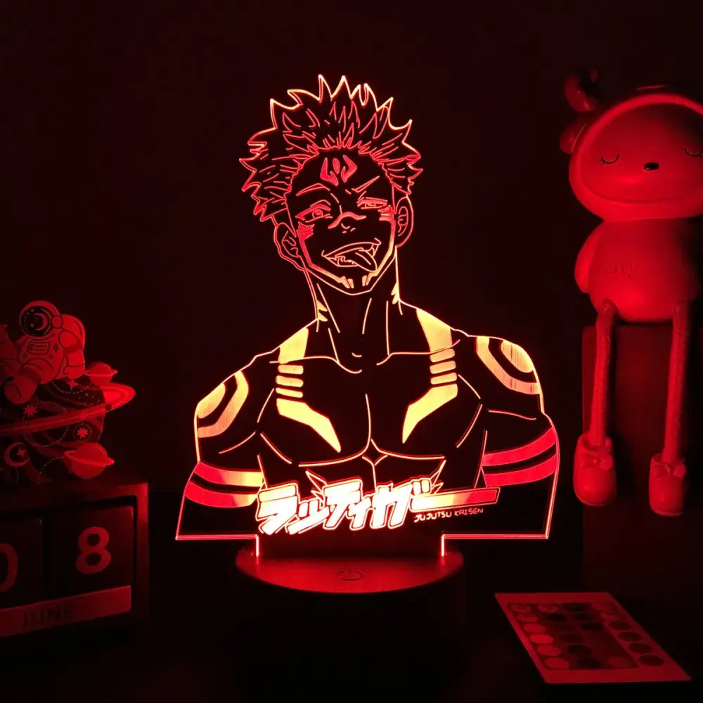 Red and yellow illuminated acrylic jujutsu kaisen satoru gojo led night light with finger touch and remote control