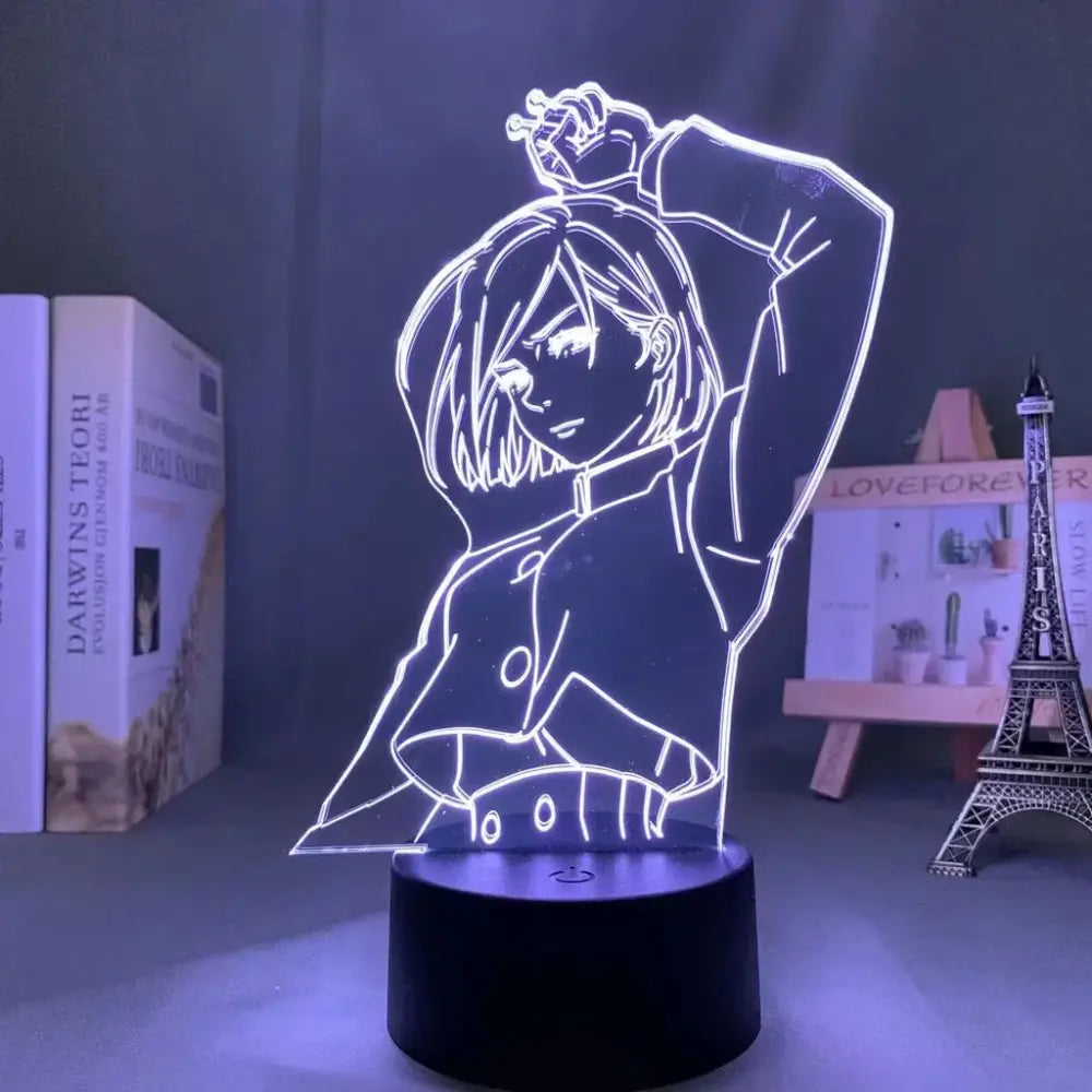 Jujutsu kaisen satoru gojo led night light featuring a glowing blue acrylic anime silhouette with finger touch and remote control