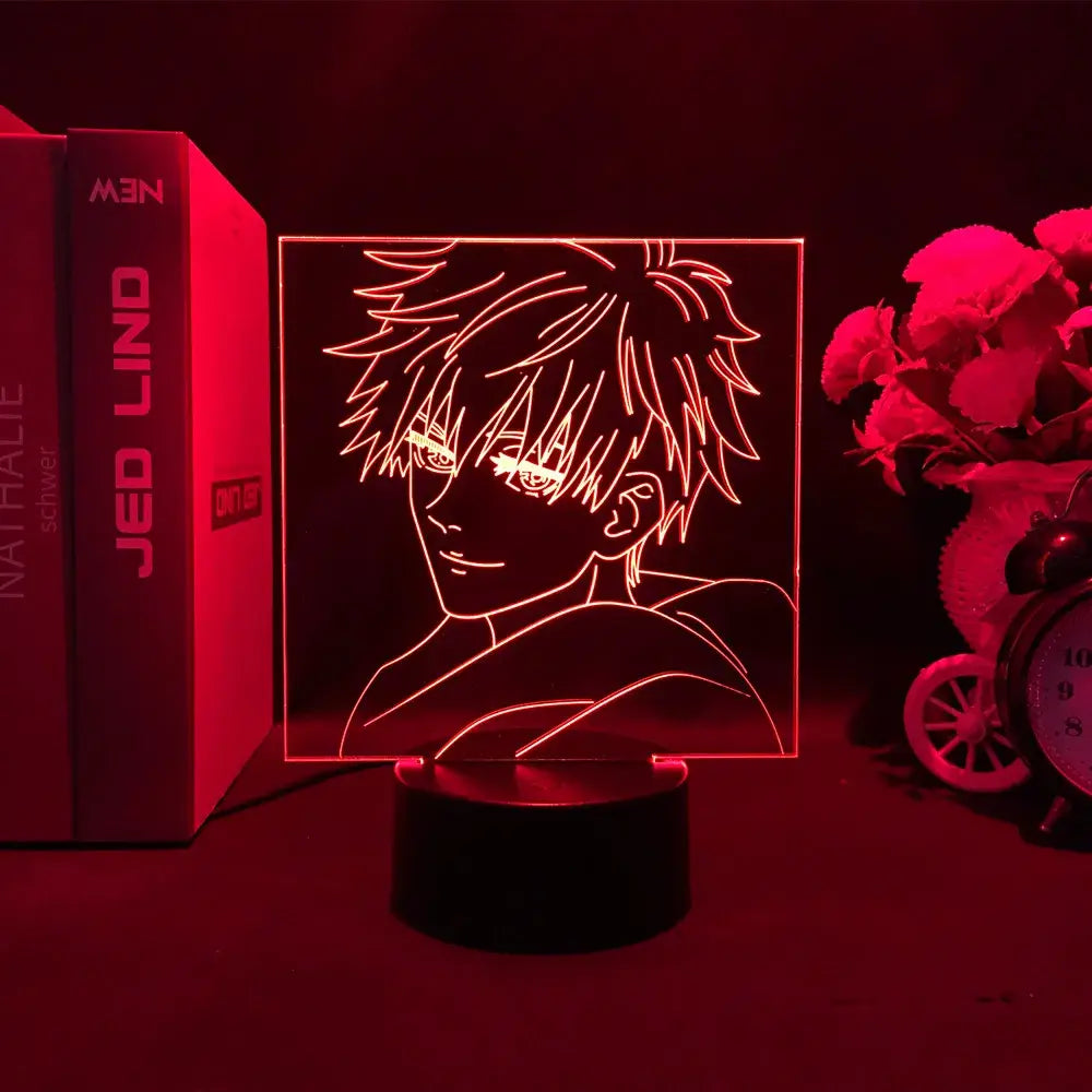 Red glowing jujutsu kaisen satoru gojo acrylic led night light with finger touch and remote control features