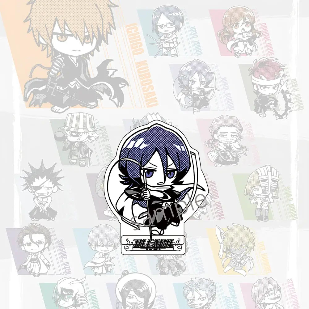 Jujutsu kaisen sukuna acrylic stand featuring a black and purple chibi-style byakuya kuchiki with halberd and shading