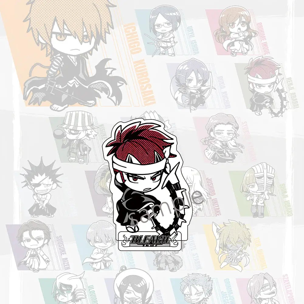 Jujutsu kaisen sukuna red and black chibi acrylic stand with white headband and bleach logo base clear acrylic