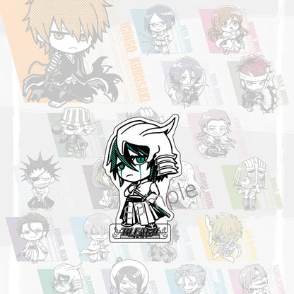 Black and white chibi jujutsu kaisen acrylic stand featuring green-eyed character in hooded outfit holding sword