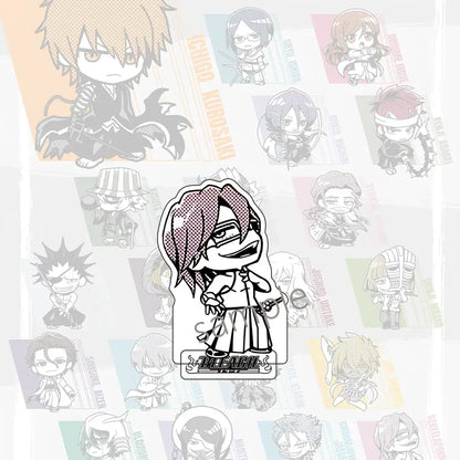 Chibi-style ichigo kurosaki acrylic stand with pink and black hair white outline jujutsu kaisen acrylic stand clear material