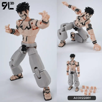 Jujutsu kaisen sukuna action figure with black tribal markings gray pants and sandals 3d printed movable design